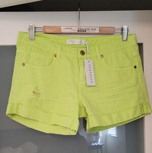 Seafolly Green Jean Shorts with Cuffed Hem and Distressed Look